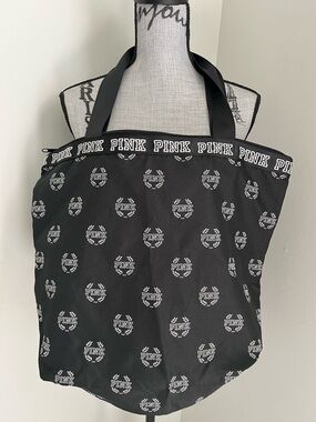 Victoria’s Secret pink black monogrammed tote bag